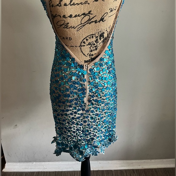 Turquoise rhinestone, nude mesh, one-of-a-kind samba dress (Queen or Muse) - Picture 9 of 10